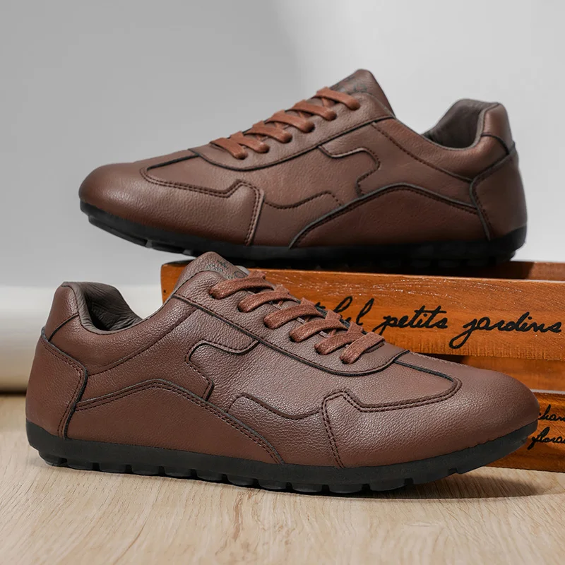 

Daily Casual Men's Shoes Leather Low Top Breathable Square Toe Fashion Trendy High-end Youth Leather Shoes Male Flats