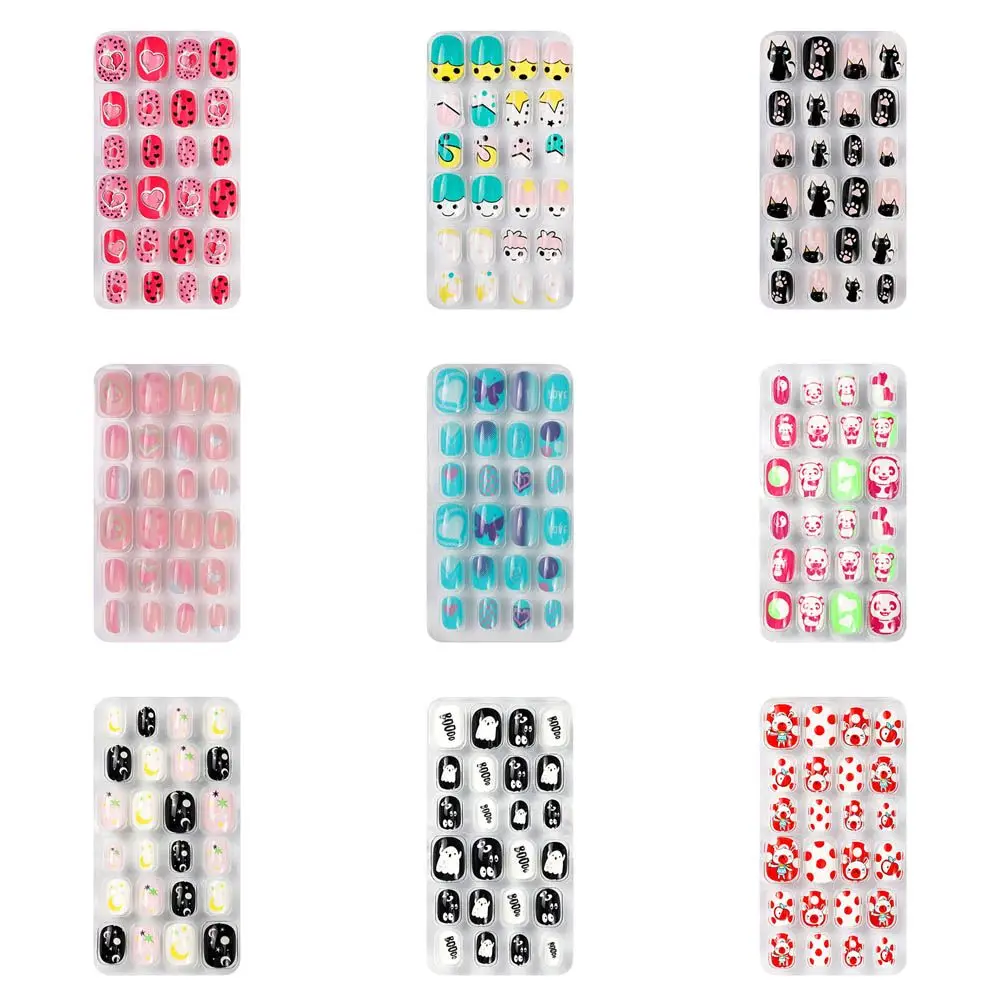 Quadrado curto unhas postiças para meninas, cobertura completa da arte das unhas, decoração das unhas do dedo, dicas de gel falso, presentes de moda 24 pçs/set