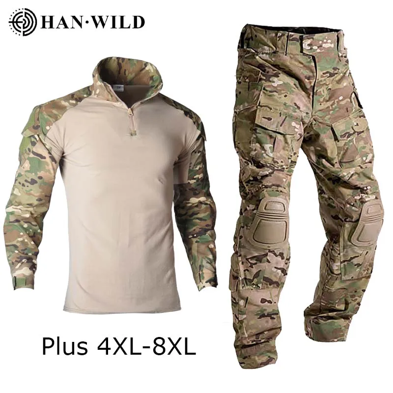 Men Tactical Camo Uniform Airsoft Paintball Training Clothing Combat Shirt or Cargo Pants with Pads Plus 8xl