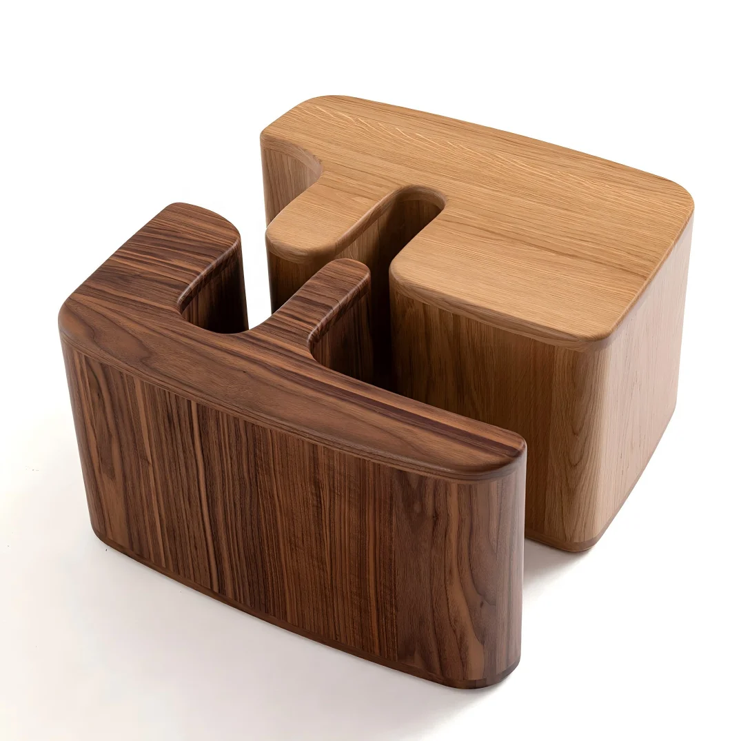 Modern Modular Minimalist Interlocking Walnut Oak Solid Wood Coffee Table Set For Designer Living Rooms