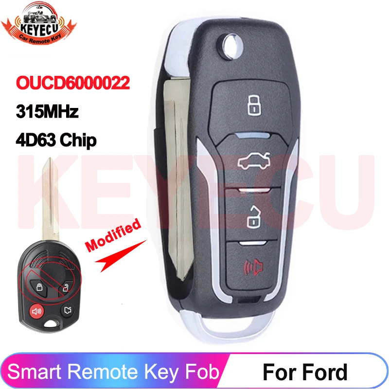 

KEYECU OUCD 6000022 Модернизированные 4 кнопки для Ford Flex Focus Fusion Edge Escape Mustang 4D63 80 бит чип 315 МГц автомобильный дистанционный брелок