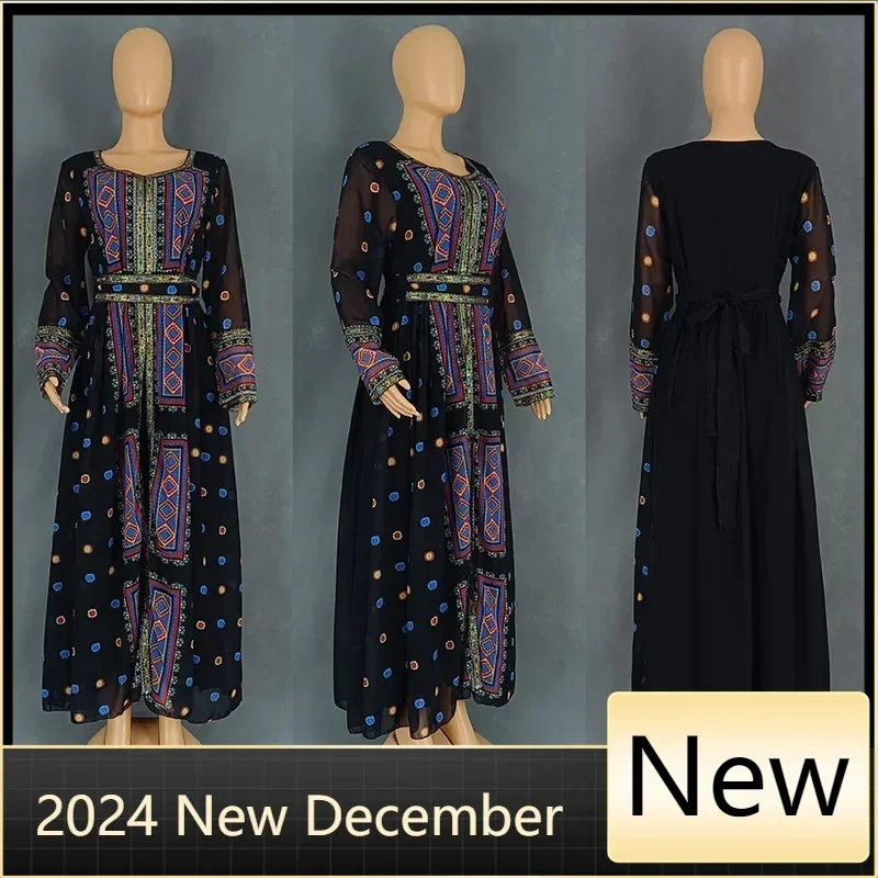 2025 Elegant Floral Muslim Dress Turkey Abayas Women Fashion Robe Bohemain Printed Sundress Holiday Islamic Clothing Vestidos