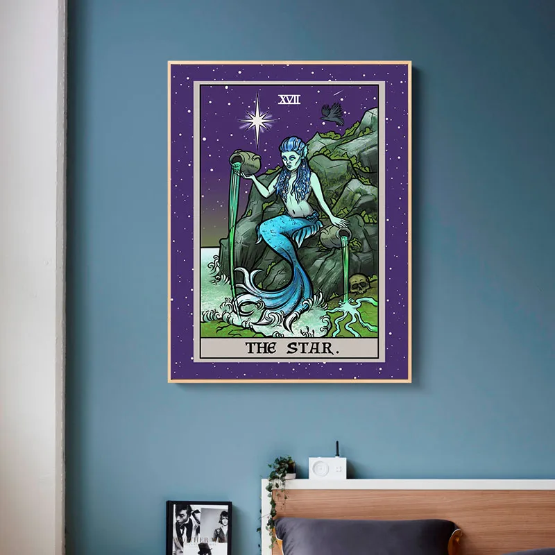 الكرتون الإرهاب التارو العدالة الموت الشيطان بطاقة المشارك قماش اللوحة مجردة الرعب جدار الفن لغرفة المعيشة ديكور المنزل #5