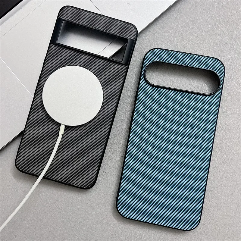 Textura de fibra carbono à prova de choque caso telefone para google pixel 9 xl 8 7 6 pro 5a magnético para magsafe carga sem fio capa