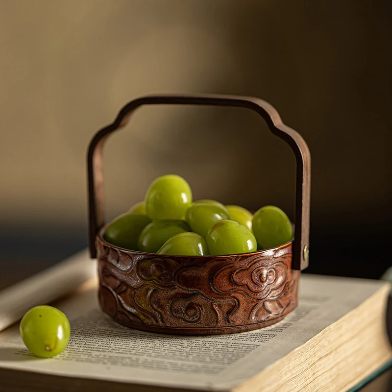 

Chinese ceramic fruit plate small exquisite hand basket, household living room snacks fruit placement plate, refreshment snack