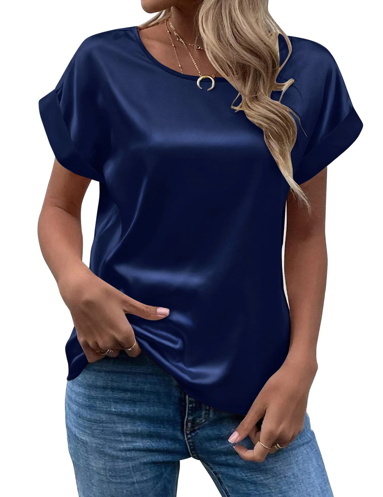 Blusas De Mujer Ofertas Women Summer Style Satin Blouses Shirts Lady Casual Bat Wing Sleeve O-Neck Solid Color Loose Blusas Tops