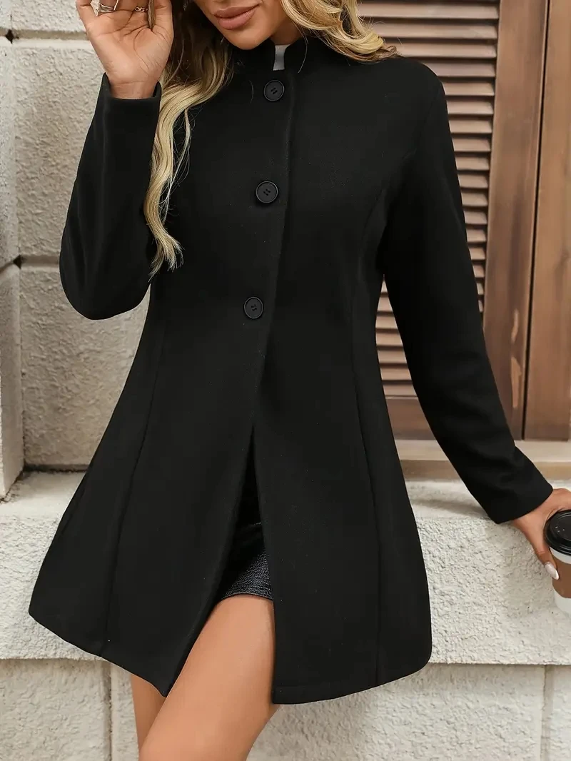 Europäischer und amerikanischer grenzüberschreitender Herbst- und Wintermode in Übergröße, einfarbiger, vielseitiger Wollmantel mit Stehkragen