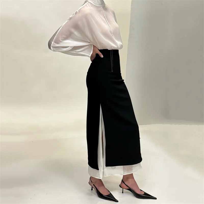 

Women's skirt New high waisted slim fit long skirt for summer 2026 Double layered fabric women's half skirt y2k pencil skirt