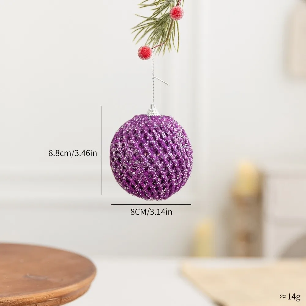 Foam Christmas Ornament Balls Purple Textured Surface Christmas Tree Hanging Baubles Assorted Shapes Glitter Coated