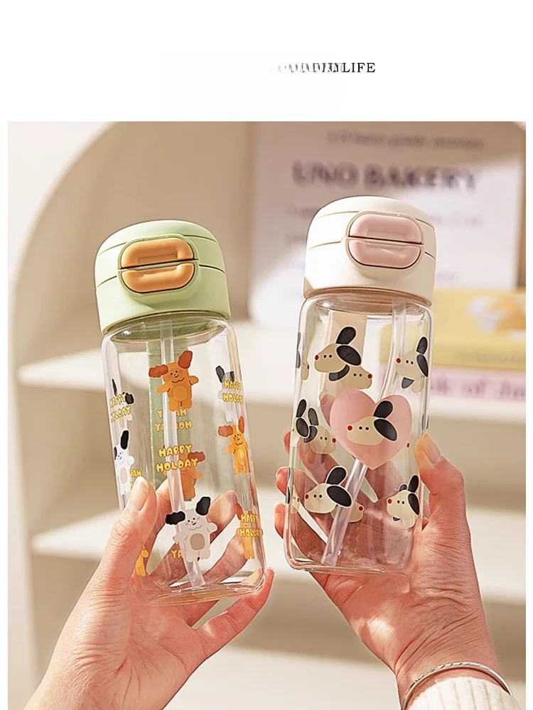 Cute High Aesthetic Dual Drink Straight Tube Glass St Cup Tlife Bubu Student on the Go Cup Silicone St with Carry Loop