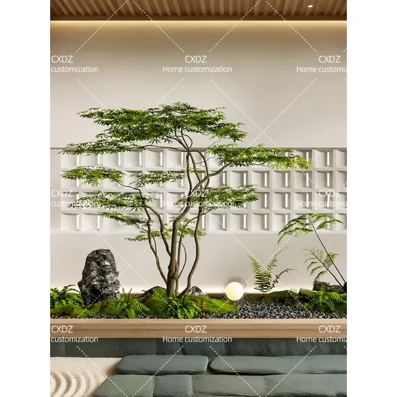Simulation green plant green maple landscaping plant interior decoration advanced fake tree under the stairs landscaping view