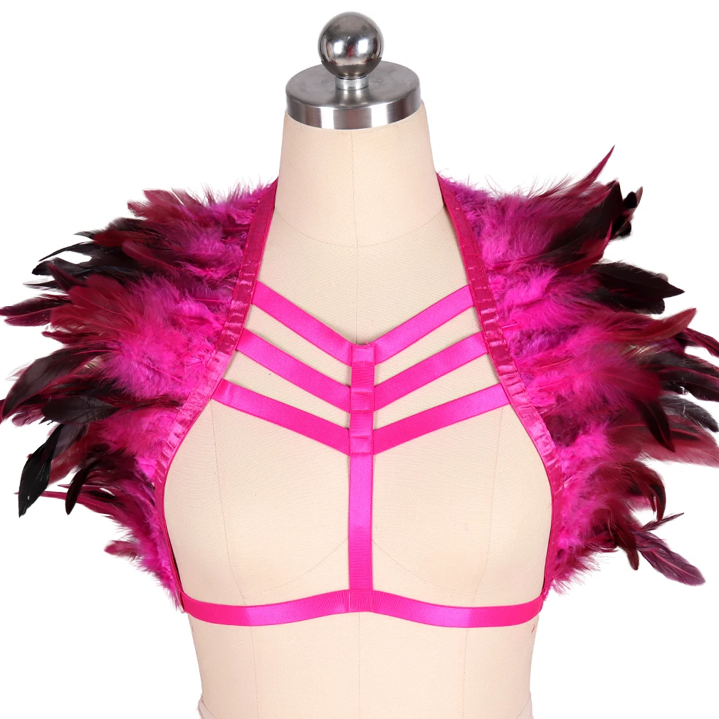 Damen-Körpergeschirr mit Federverzierungen, Schal für Karneval, Party, Parade, Bühnenauftritt, Feier, Body-Cosplay-Kostüm