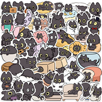 50pcs Naughty Little Black Cat Sticker Graffiti Decoration Laptop Luggage Phone Skateboard Waterproof DIY Sticker