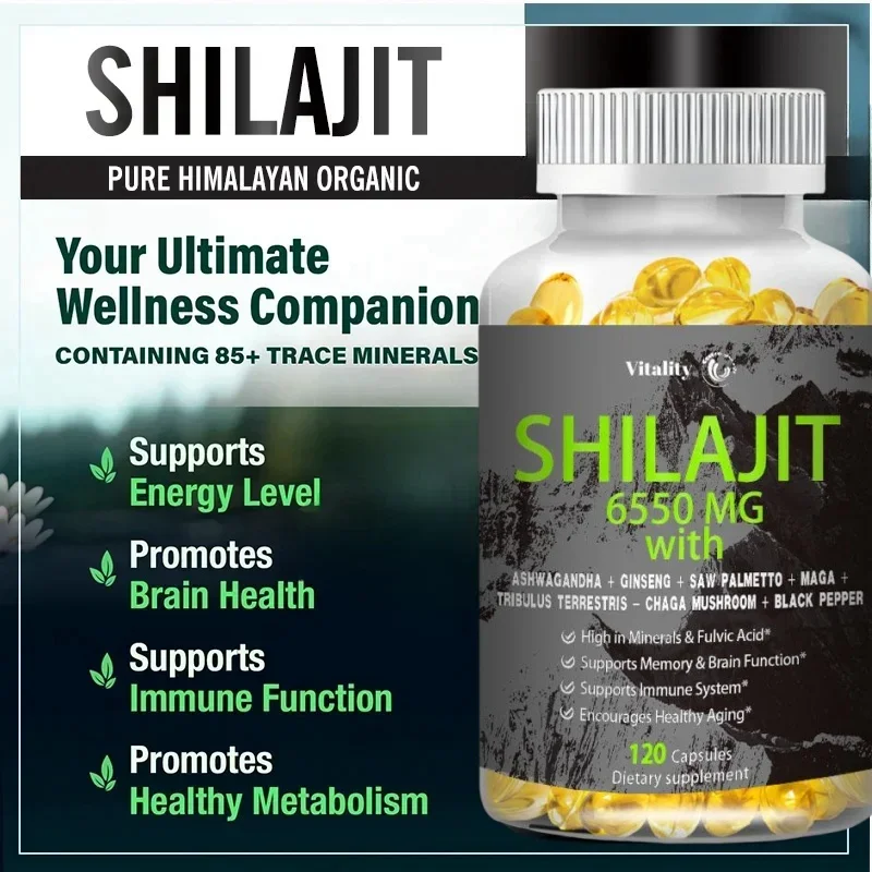 Vitality Shilajit Capsules 6550mg with 40% Fulvic Acid | Authentic Himalayan with 85+ Trace Minerals  Non-GMO Natural Supplement