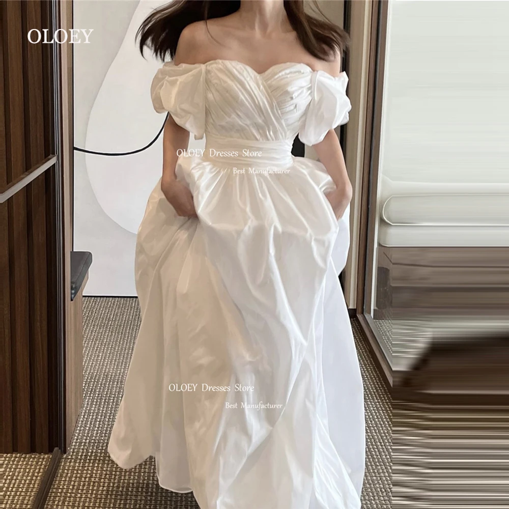 OLOEY-Robe de Mariée Simple et Modeste avec Ceinture pour Patients Coréens, Vêtement de Soirée Formel Personnalisé