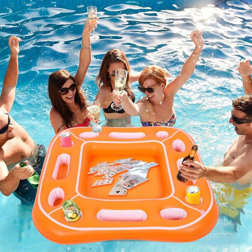 Mesa flotante para juego de billar, flotador inflable de bandeja para fiesta en la piscina para soporte para aperitivos y bebidas, mesa flotante para juegos de cartas, playa y verano