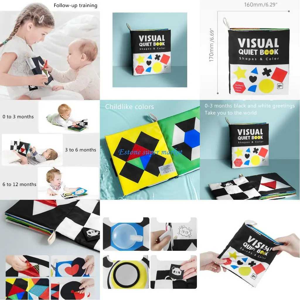 

090B Soft Baby Book Polyester Cloth Book Interactive Toy Stimulation Crinkle Book Early Learning Gift for Infants