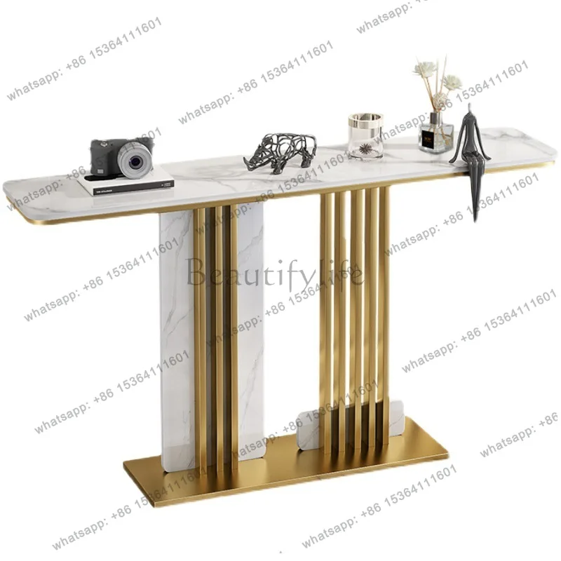 Slate creative entrance table entry light luxury Italian minimalist entrance cabinet against the wall semicircular end view