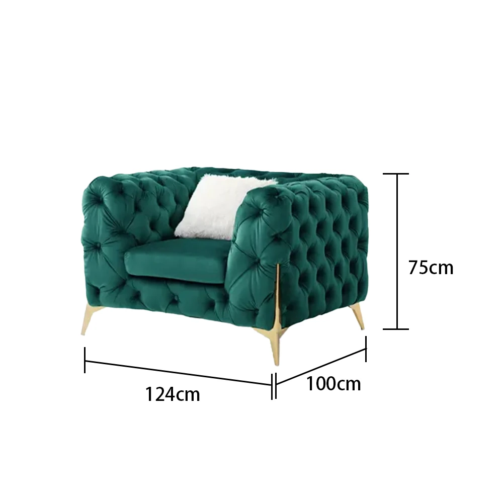 الحديثة 3 مقاعد تشيسترفيلد الذراع المخملية معنقدة الاقسام أريكة الأريكة مجموعة قاعدة من الاستانلس ستيل الجلود غرفة المعيشة أثاث الفندق