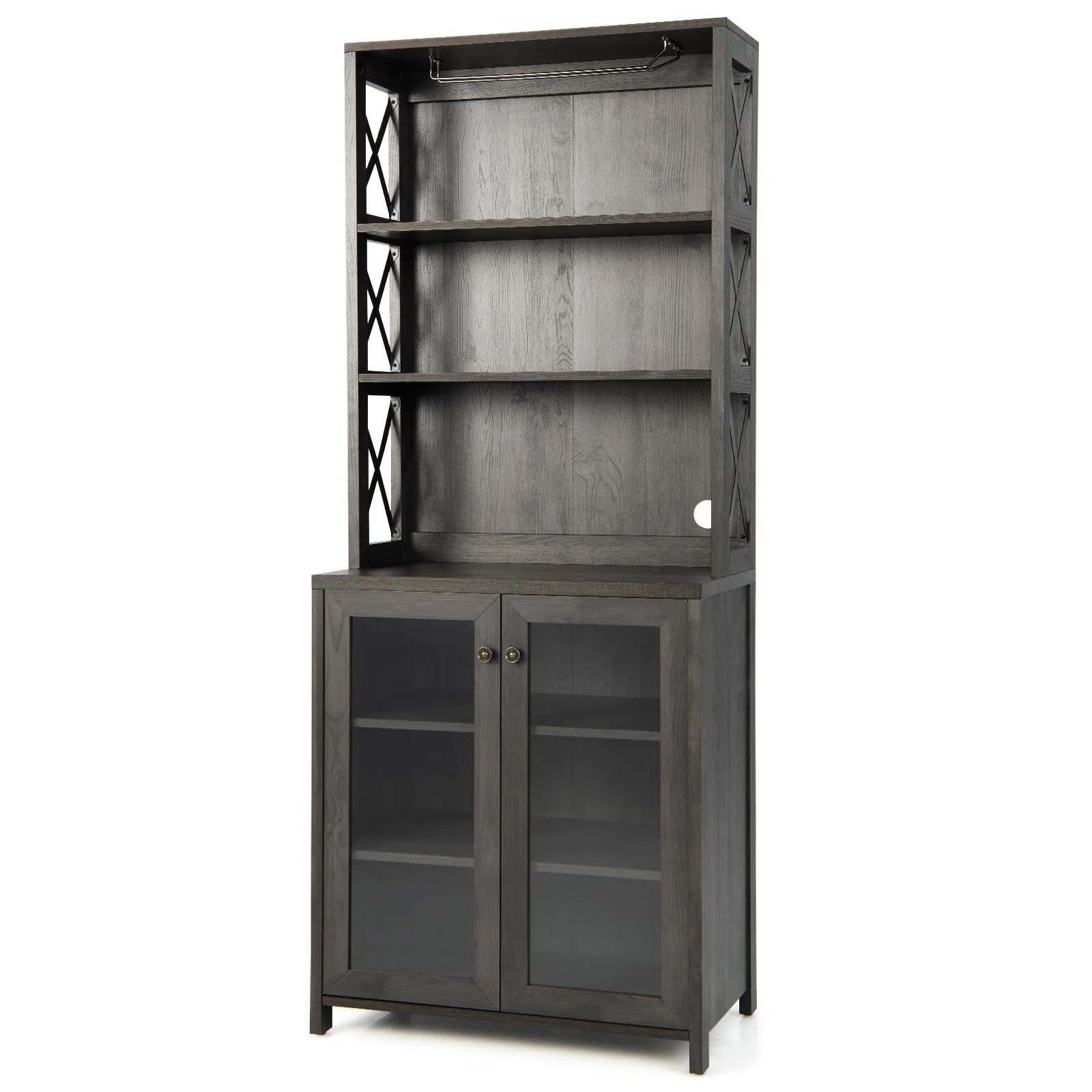 

Kitchen Pantry Sideboard Kitchen Buffet Hutch w/ Open Shelf & Glass Holder