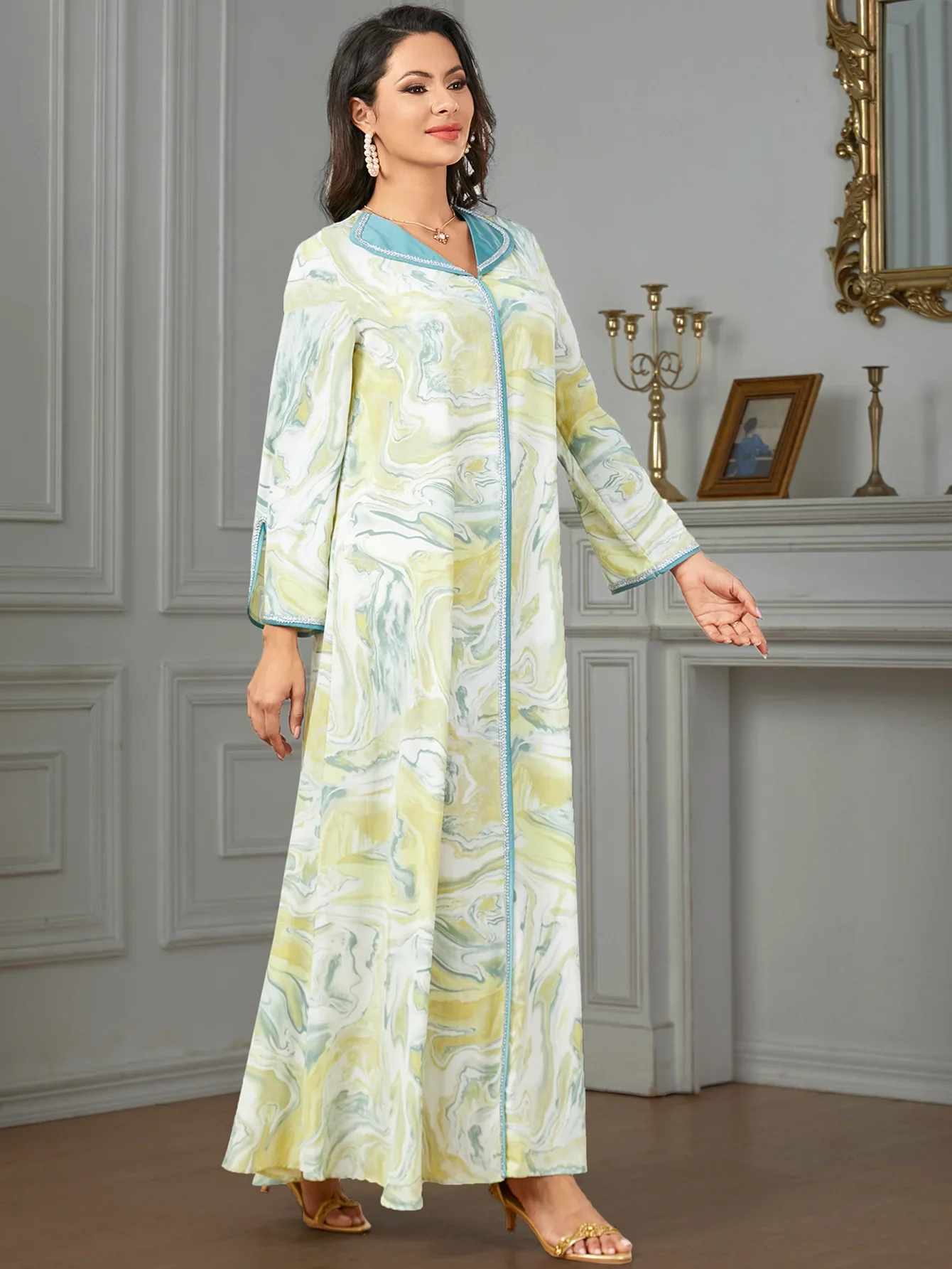 Eid Muslim Party Dress for Women Print Ramadan Abaya Long Dress Morocco Kaftan Vestidos Largos Dubai Turkey Robe Jalabiya 2024