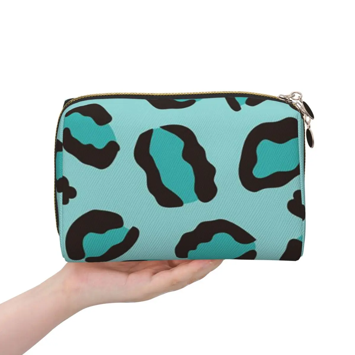 Cool Turquoise Blue Leopard Print Cheetah Women Cosmetic Bags Travel Makeup Organizer Pouch Toiletry Storage Dopp Kit Case