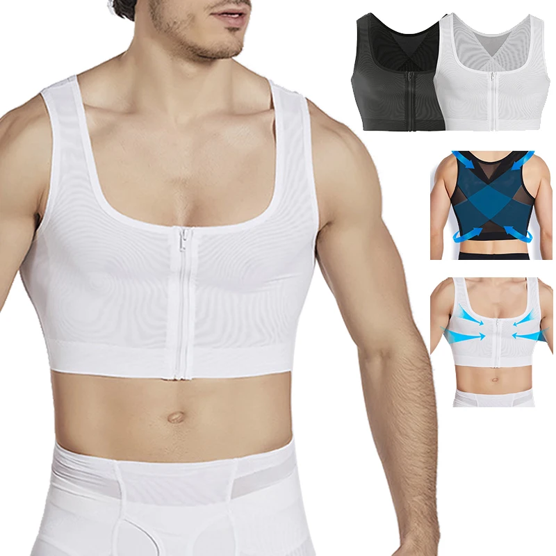 Men Gynecomastia Shaper Vest Slimming Chest Control Boobs Shapewear Corrector with Zipper Short Compression Shirt Corset Tops