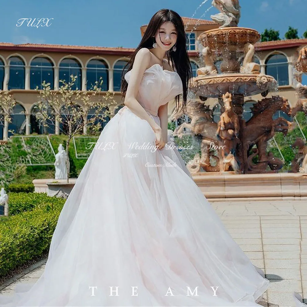 TULX Fairy Organza A Line Wedding Dresses Korea Photo Shoot Princess Strapless Floor Length Corset Back Bridal Gowns Custom Made