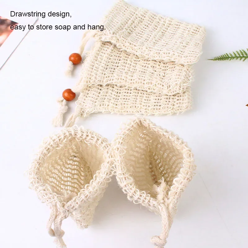 5/10pcs Natural Cotton Linen Foaming Soap Bag Saver Net Mesh Massage Exfoliator Pouch Bathing Bubble Maker Cleaning Tool