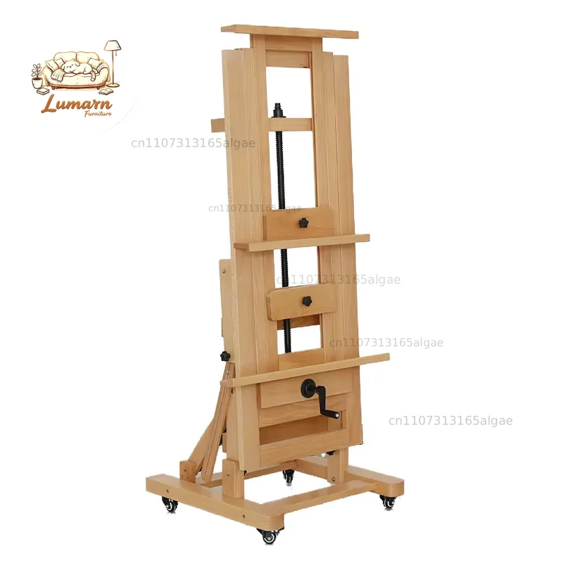 Beech Single Rocker Large Easel Solid Wooden Floor-standing Hand-Cranked Dual-Purpose Professional Oil Painting Easel Adjustable