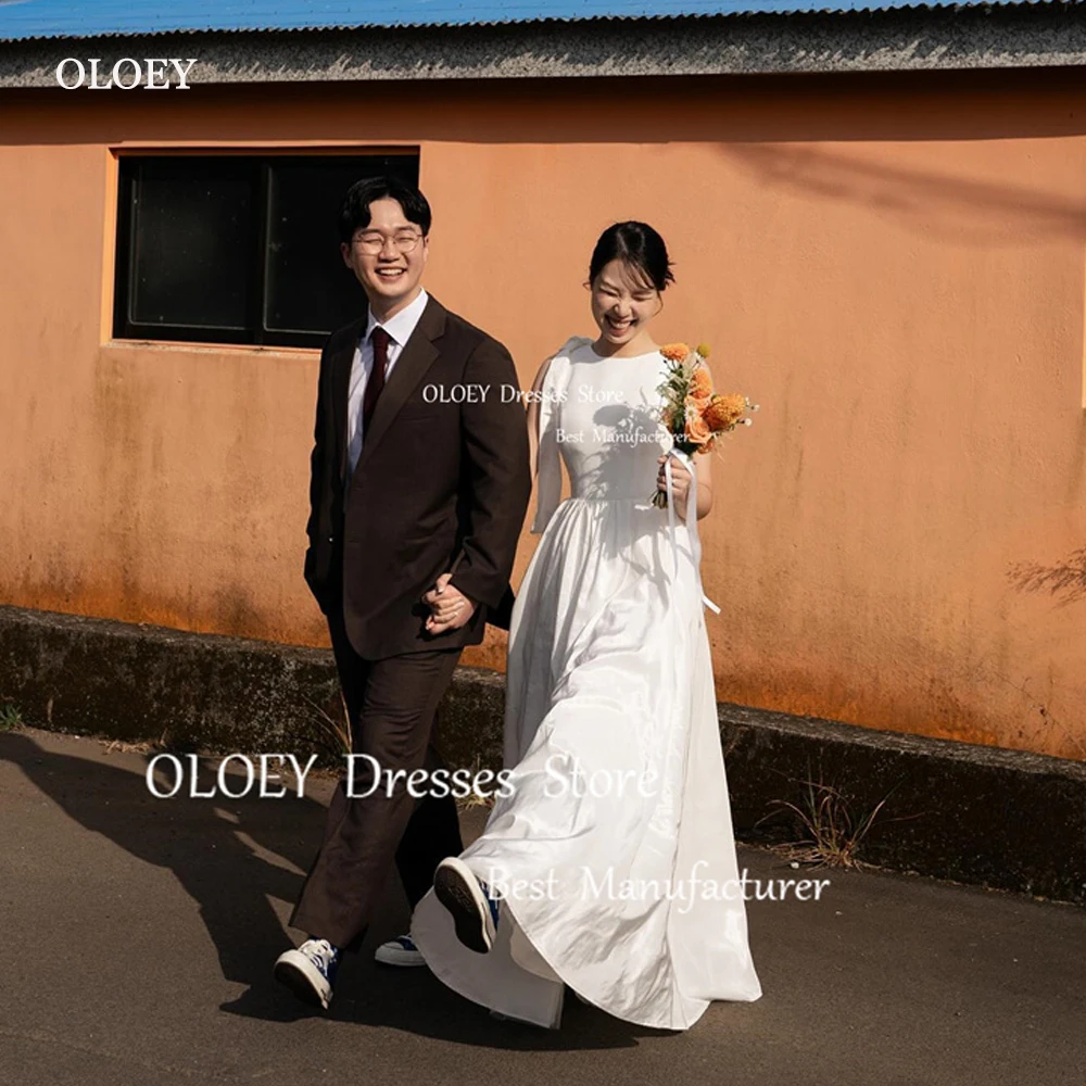 OLOEY-vestido de novia de corte en A para sesión de fotos, corsé de tafetán con cuello redondo, longitud hasta el suelo, talla grande