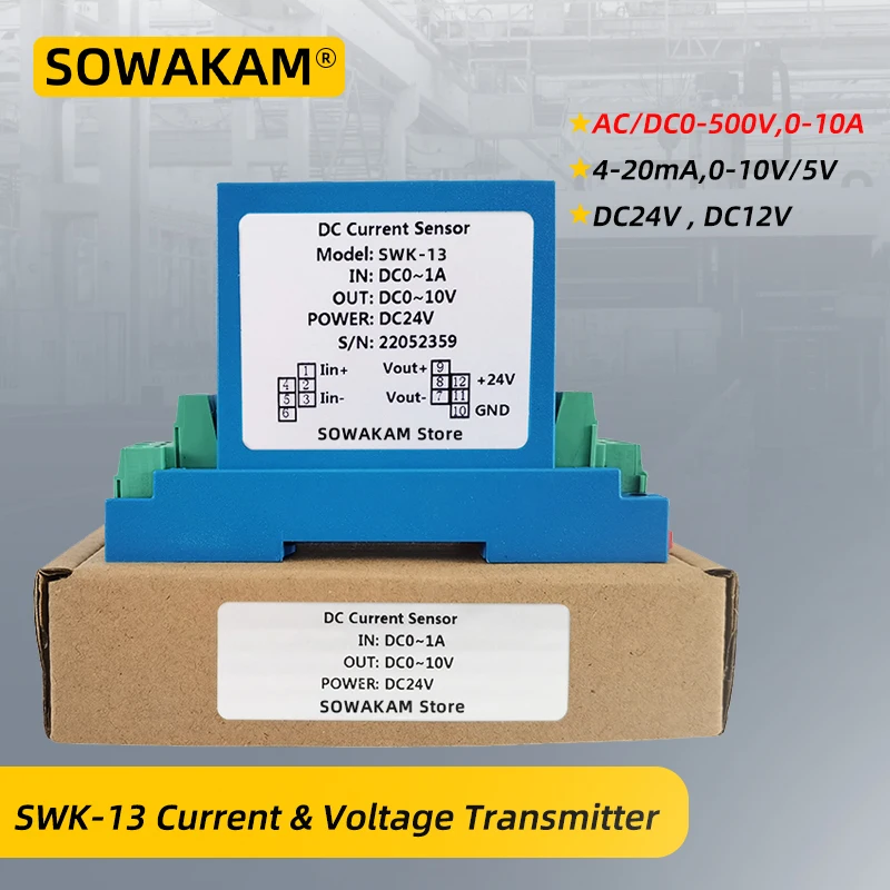 K13 AC Current Voltage Transmitter 0-100mA 1A 5A 10A Input  1000V 0-10V 4-20mA DC24V Power Supply DC Analog Signal Converter