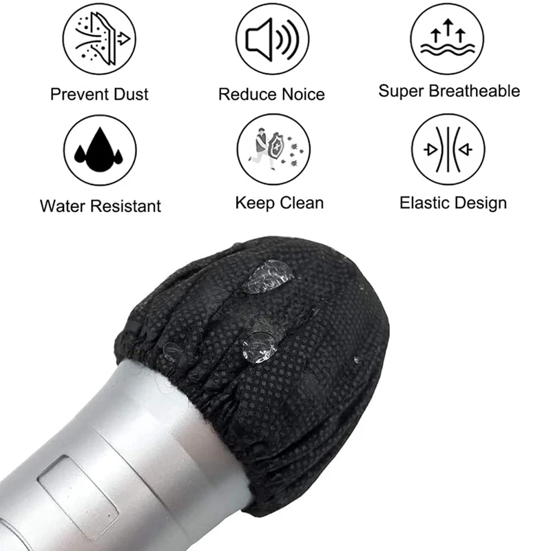 RISE-200 Pcs Microphone Cover, Non-Woven Handheld Microphone Windscreen,Clean And No-Odor Mic Covers (Black)