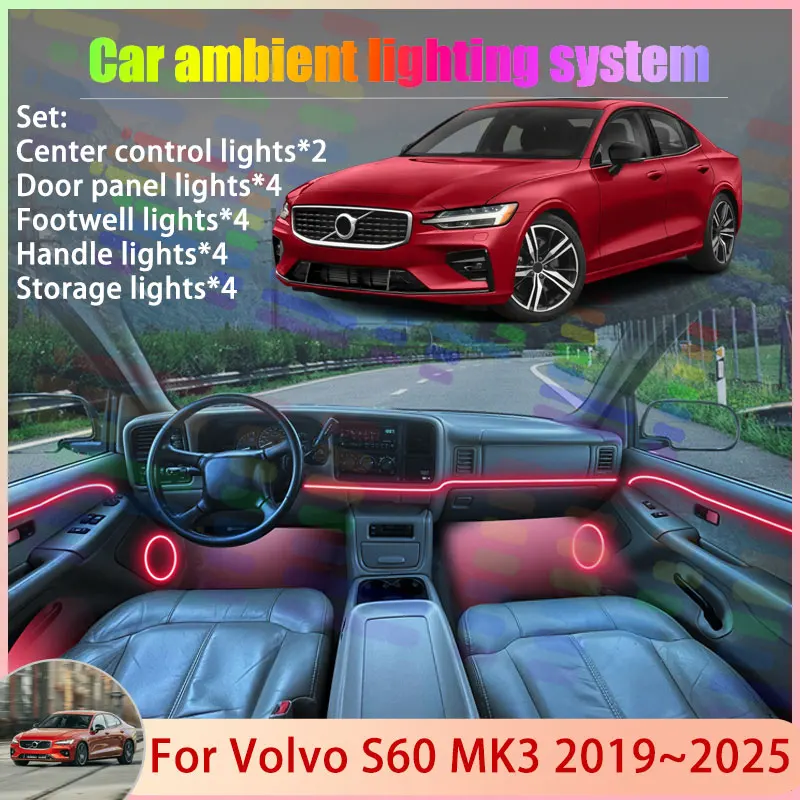 

Для Volvo S60 MK3 2019 ~ 2025 2020 2021 2022 2023 2/18 в 1 автомобильный атмосферный светильник RGB абажур ансамбль стример атмосферный набор