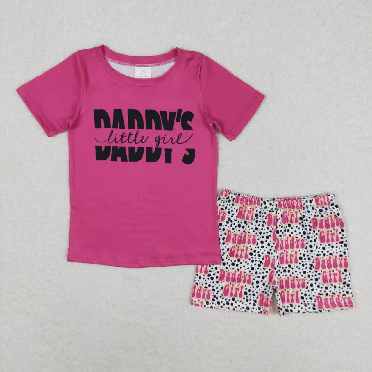 wholesale western boutique clothing baby girls clothes daddy's girl letter magenta short sleeve leopard print shorts outfits