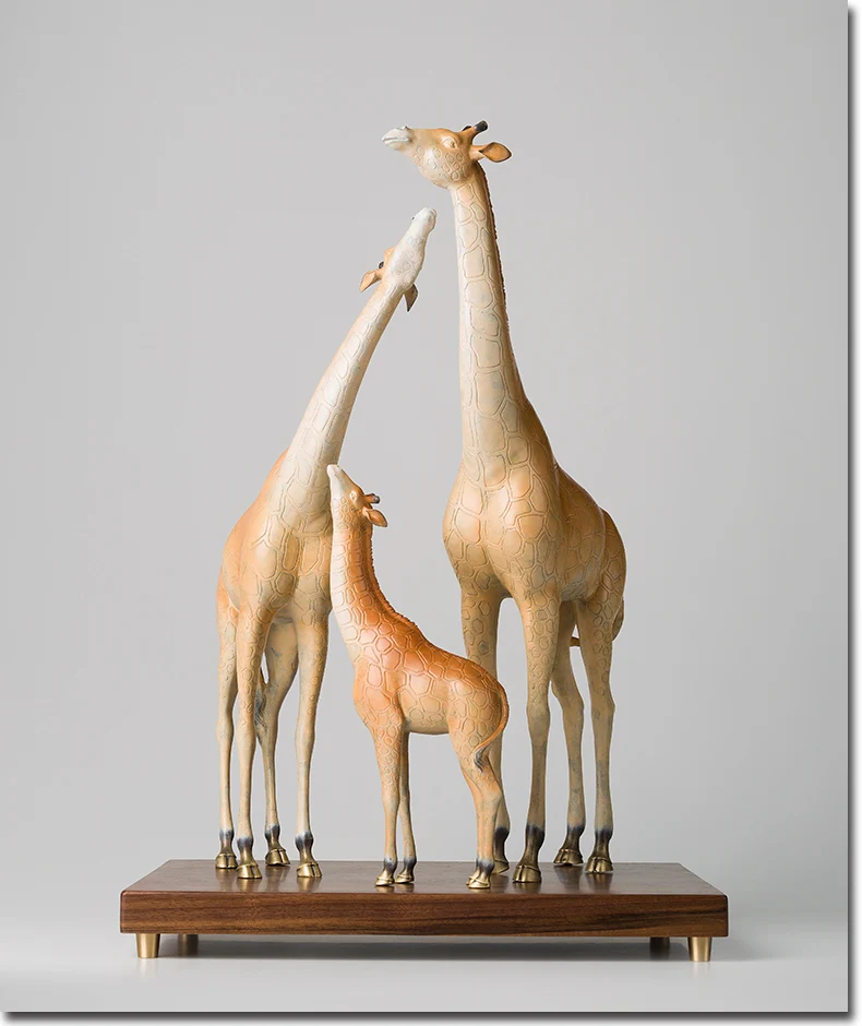 large TOP master BRONZE carving art statue Africa giraffe family 2023 Home store Company SHOP TOP COOL ornament art Sculpture