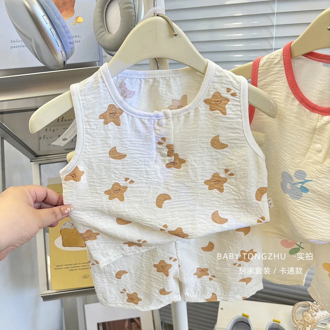 New Summer Korean Version Baby Casual Vest Shorts Two Pieces Set For Boys and Girls