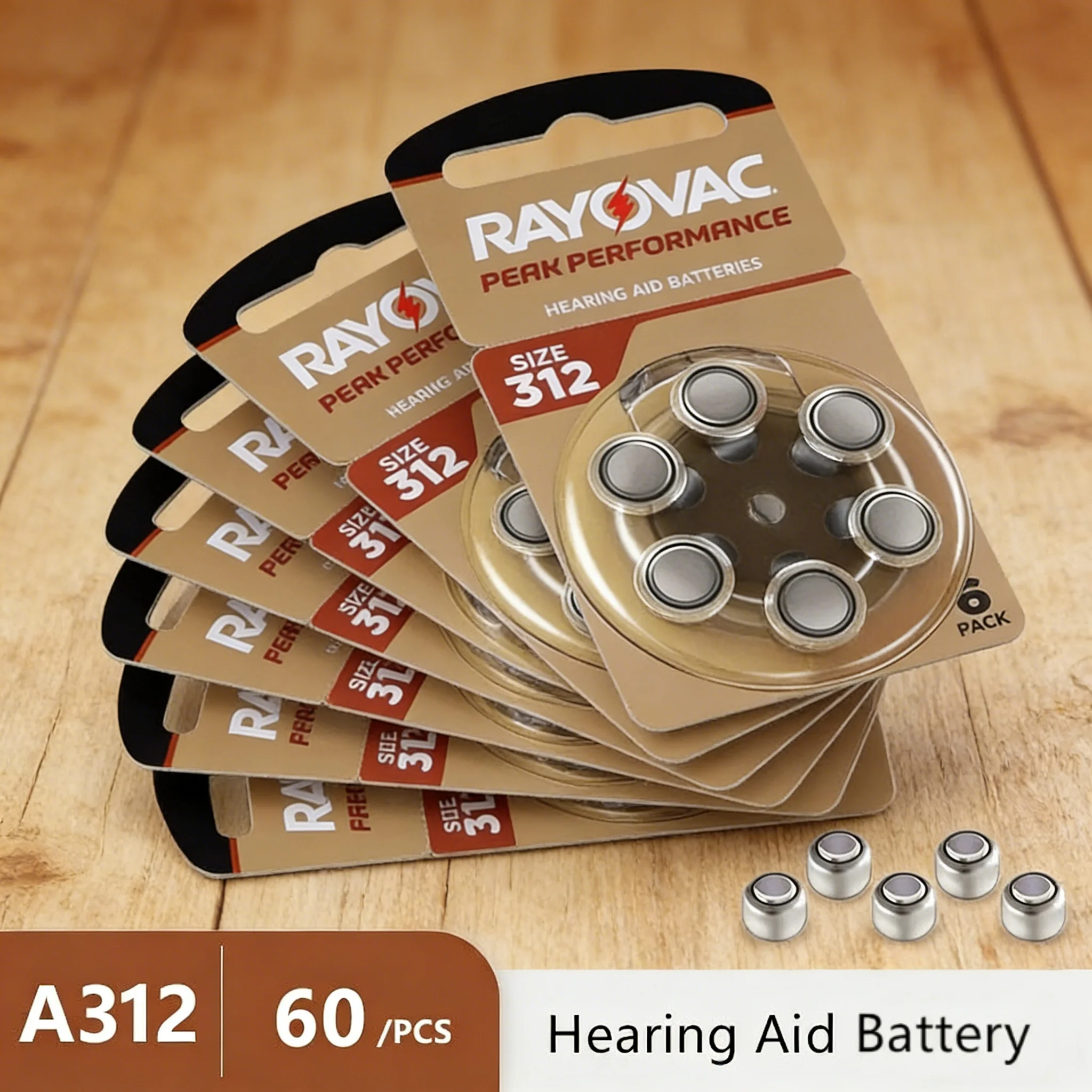 

Батарейки для слуховых аппаратов 60 шт./10 упаковок Rayovac Peak A312A 312A PR41, цинково-воздушные, для слуховых аппаратов BTE, CIC, RIC, OE.