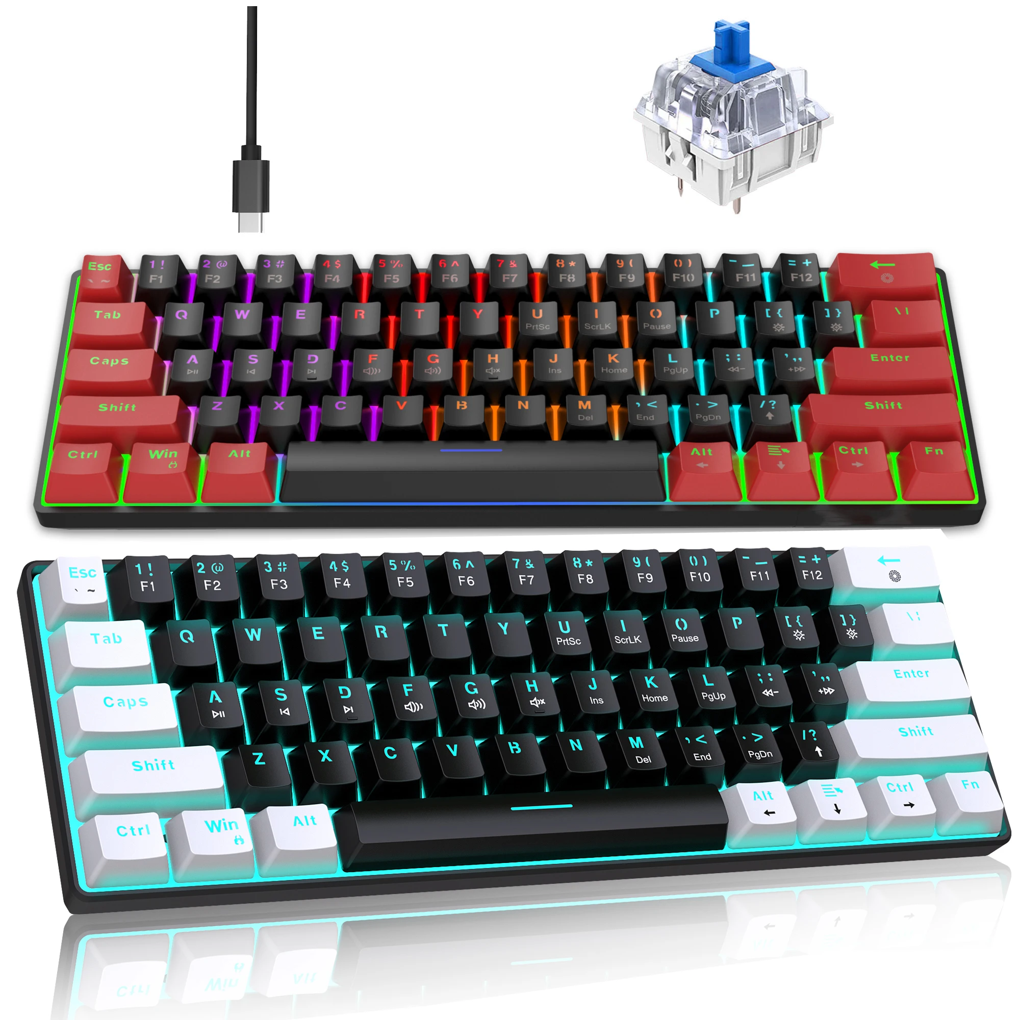 Mechanical Keyboard 61 Keys Blue Switch Gaming Keyboard Type C Wired Power Multi Colorful Lighting Portable Office Keyboard
