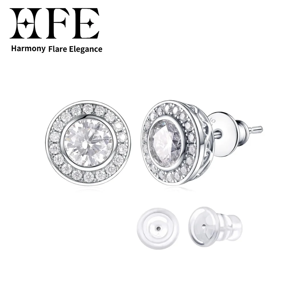 

HFE Full Circle Moissanite Earrings White Gold 18k Gold D Color VVS1 Clarity 925 Sterling Silver Hypoallergenic Unisex Earrings