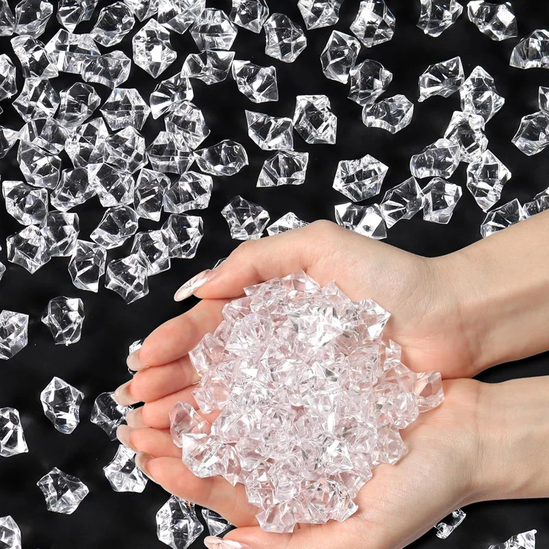 200pcs 6x9mm Acrylic Stone Fake Ice Rocks Crystal Gem Stones Vase Filler DIY Decor for Fish Tank Home Decoration Crushed Diamond