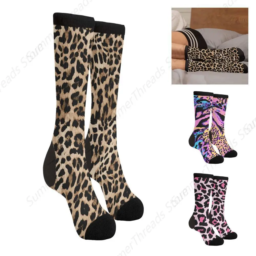 Cheetah Leopard Print Funny Novelty Socks Casual Athletic Crazy Cute Crew Socks For Women Men