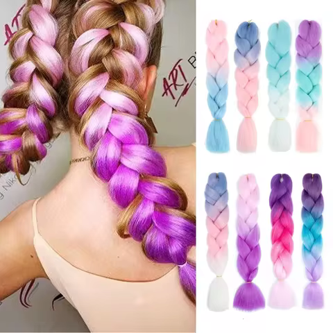 24inch Synthetic Long Braiding Hair Pre Strethced Colorful Ombre Brown Blonde Crochet Jumbo Braids Hair Extensions For Women