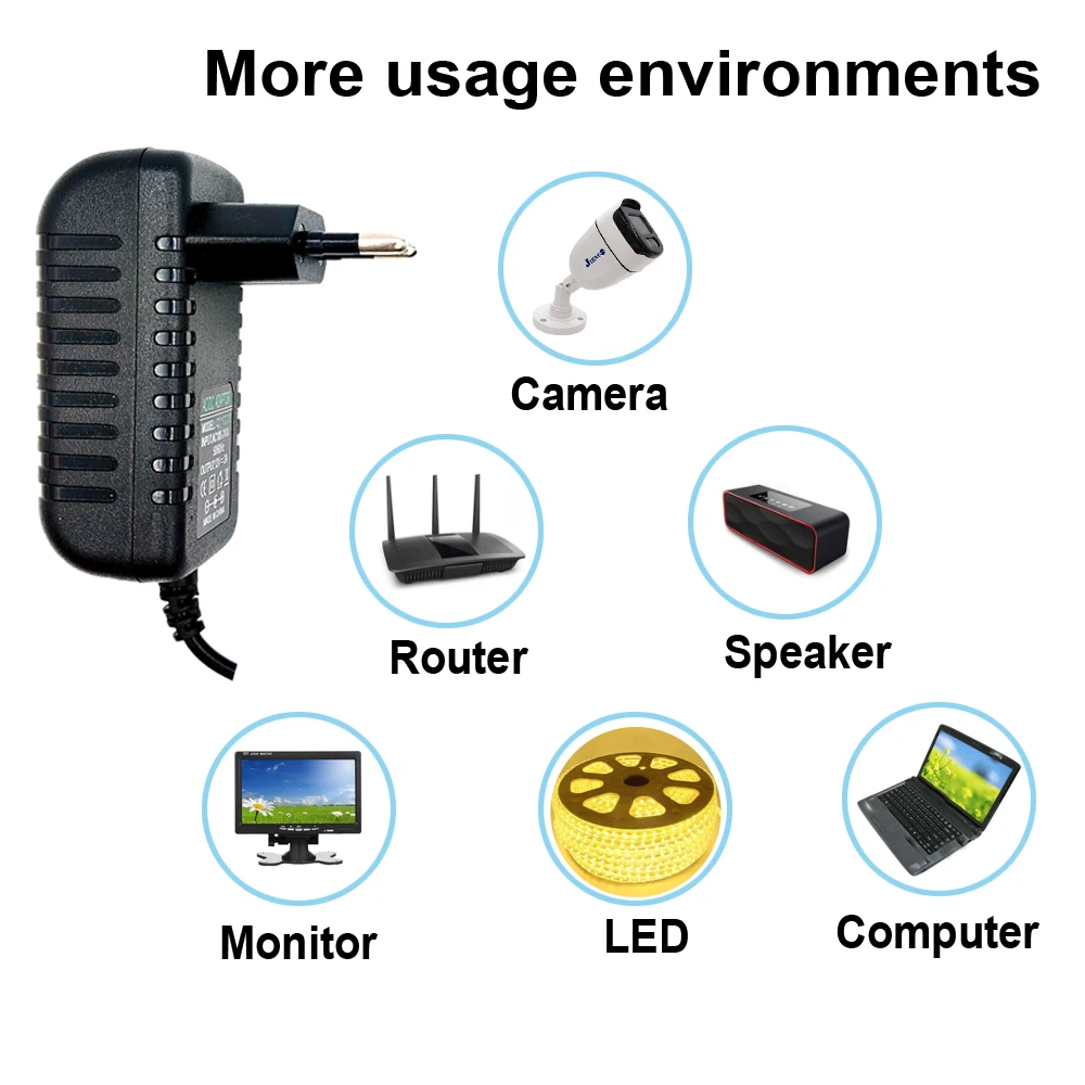 Power Adapter AC 100-240V Input DC Output Supply Charger EU/US 12V Universal Adapter Converter Plug for Camera DVR LED Robot LED