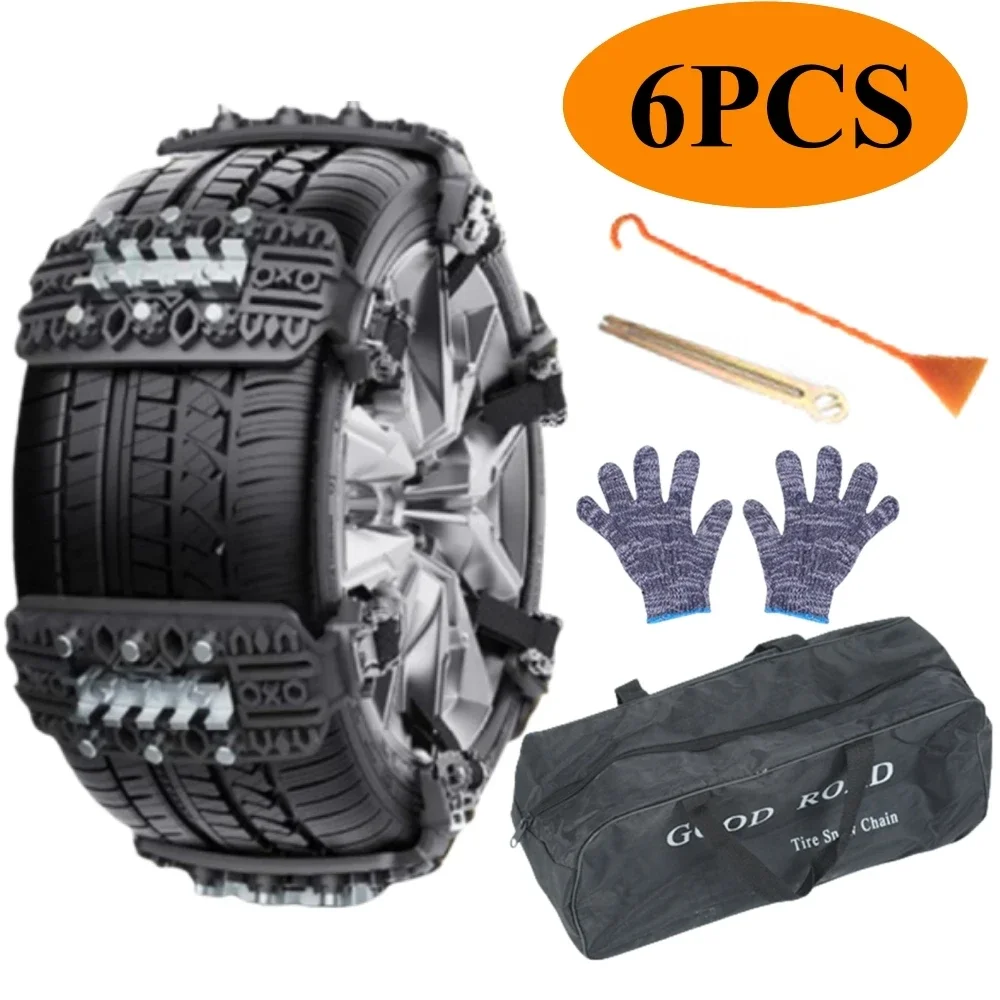 6PCS Urethane Anti Slip Tire Snow Straps For Car Bus Truck Off Road Winter Emergency Replacement Accessories