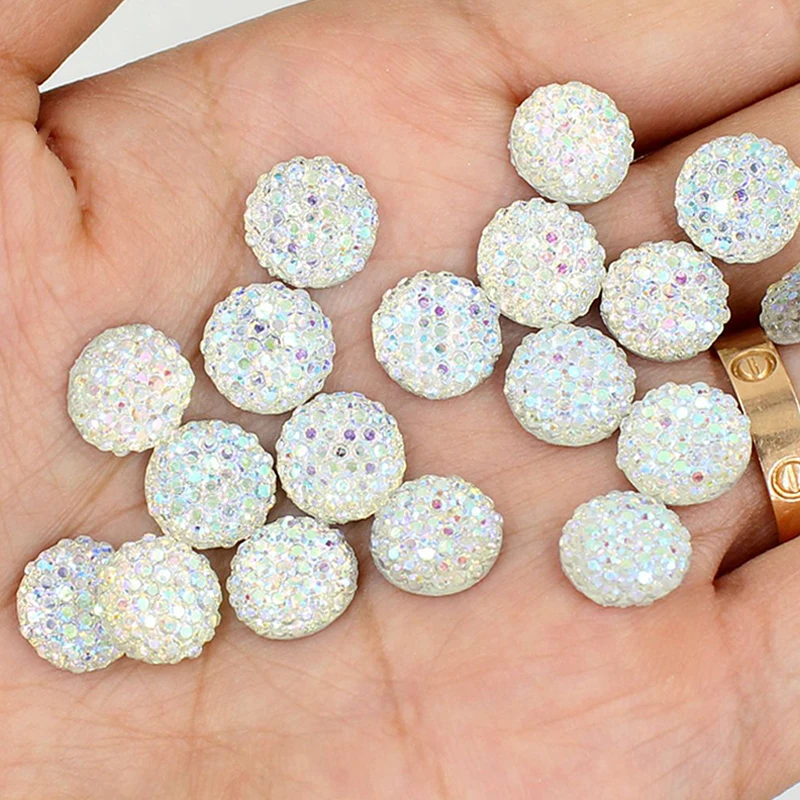 10Pcs White AB Resin Flatback Rhinestones Round Crystal Stones Non Hotfix Scrapbook Strass For DIY Crafts