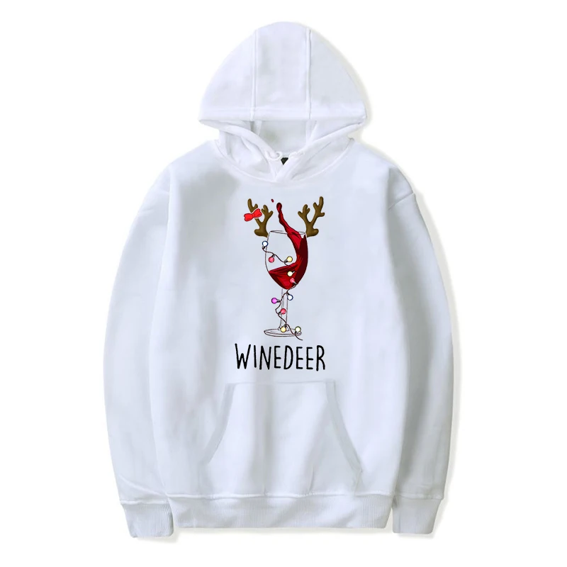 Women Men Matching Christmas Hoodies Winedeer Reinbeer Print Funny Beer Pattern Outerwear Loose Fashion Couple Xmas Sweatshirt