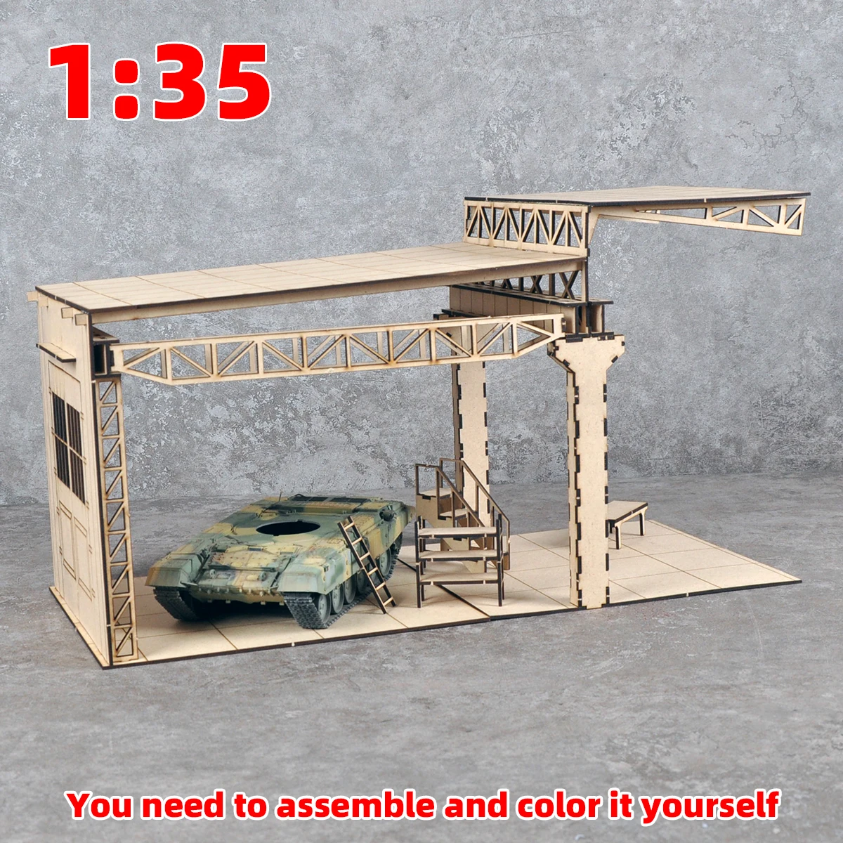 Architekturmodell-Bausatz Sandtisch Fabrikhalle Reparaturwerkstatt Depot Scheune Miniatur-Diorama Maßstabsmodell-Bausatz 1/35 – Detail 2