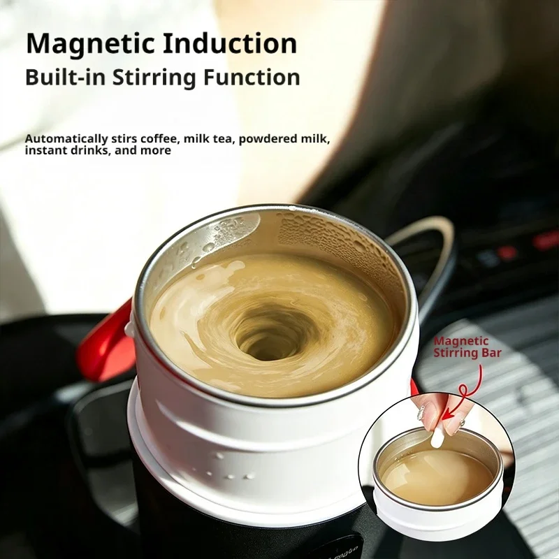 12V‑24V Car Smart Heating Self‑Stirring Water Bottle Thermos Mug Multi‑Gear Temp Control for Coffee Milk Tea Vehicle Road Trip
