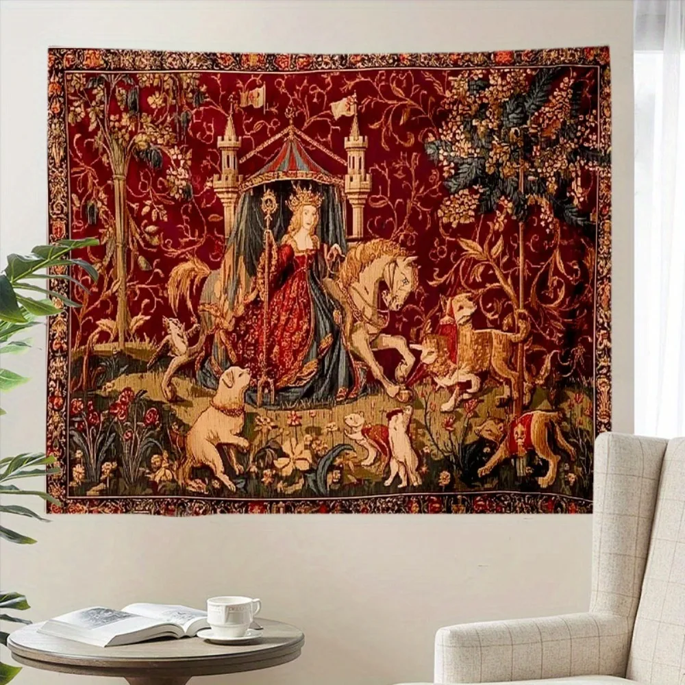 Tapestry Multiple Sizes Printed Medieval Noble Life Scene Vintage Art Polyester Room Patio Studio Home Celebration Indoor